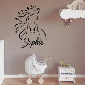 Personalisiertes Pferdekopf-Wandtattoo | Wunschname für Kinderzimmer, Stall & Sattelschrank