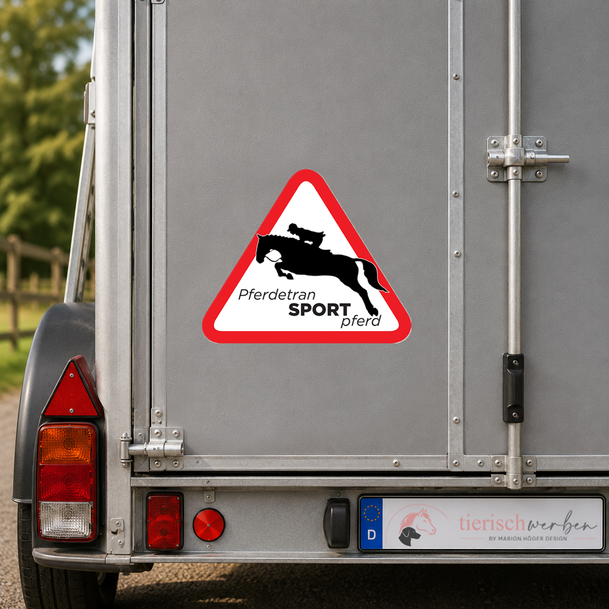 Pferdetransport-Schild & Aufkleber „Springreiter“