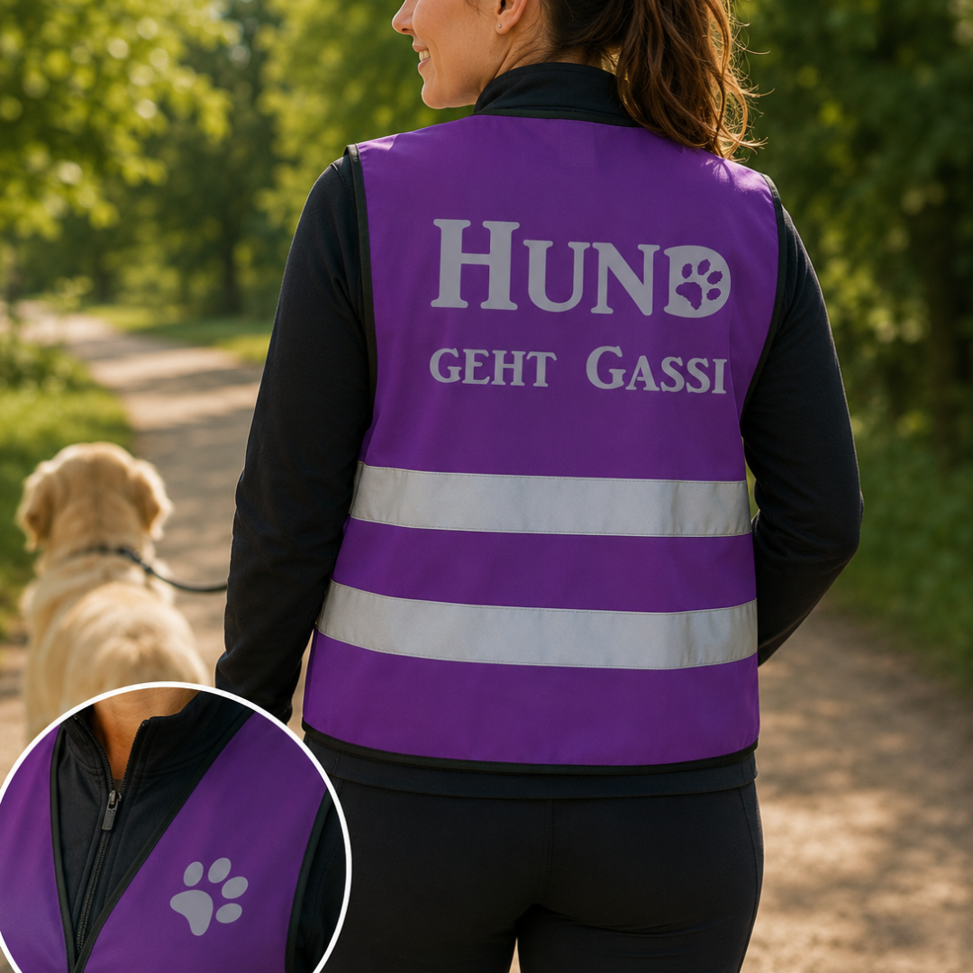 Sicherheitsweste "Hund geht Gassi" mit reflektierendem Aufdruck