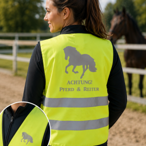 Sicherheitsweste "Achtung Pferd & Reiter" mit reflektierendem Aufdruck