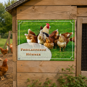 Weidezaunschild – Freilaufende Hühner
