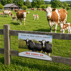 Weidezaunschild Kuh – "Füttern und Weide betreten verboten!"