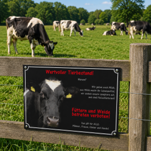 Weidezaunschild Kuh – "Wertvoller Tierbestand"