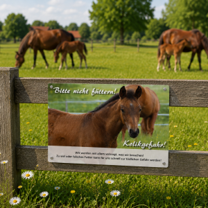 Weidezaunschild Pferd – Fohlen "Bitte nicht füttern! Kolikgefahr!"