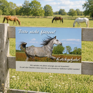 Weidezaunschild Pferd – Vollblut "Bitte nicht füttern! Kolikgefahr!"