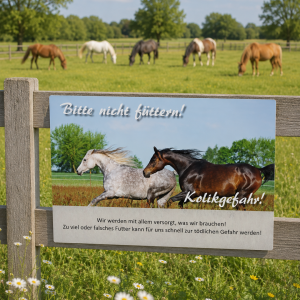 Weidezaunschild Pferd – Warmblut "Bitte nicht füttern! Kolikgefahr!"