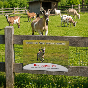 Weidezaunschild Ziege – "Füttern und Weide betreten verboten!"